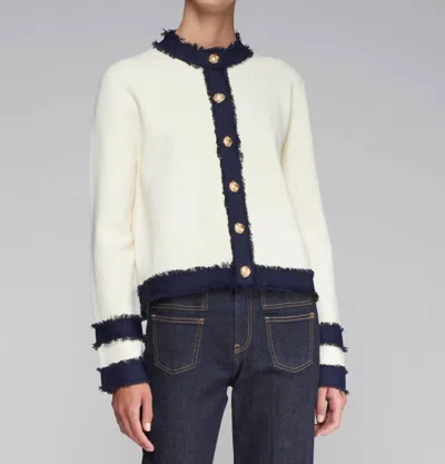 Vilagallo Knit Bicolor Cardigan In Ecru Navy Bicolor In Neutral