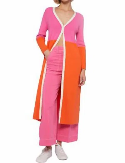 Vilagallo Knitwear Serena Bicolor Long Cardigan In Pink Orange