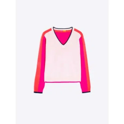 Vilagallo Knitwear Sweater Cb V-neck Ecru&pink&orange