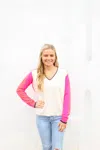 Vilagallo Knitwear V-neck Sweater In Ecru/pink/orange In Multi