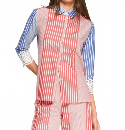 Vilagallo Lace Cuffs Striped Shirt In Red Blue In Pink