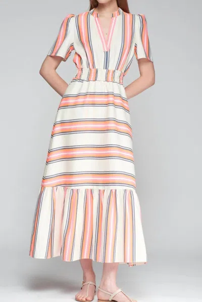 Vilagallo Leila Maxi Dress In Neon Stripe In Pink