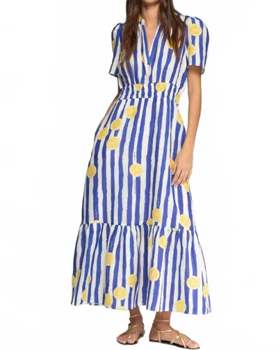 Vilagallo Leila Striped Lemon Dress In Multi In Blue
