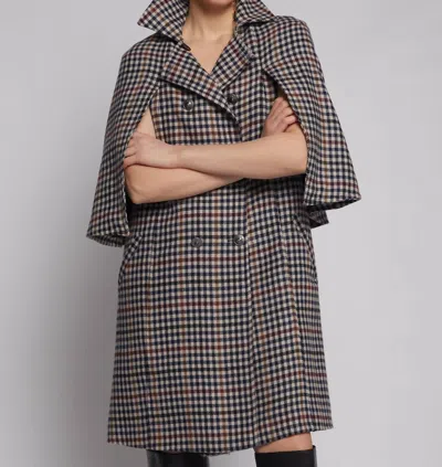 Vilagallo Leonore Cape In Dogtooth Wool Blend In Blue