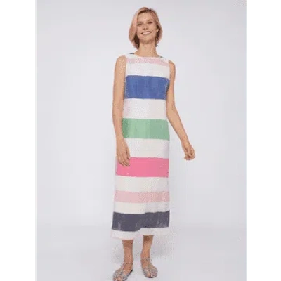 Vilagallo Liana Midi Linen Dress In Multicolour Stripes 31226