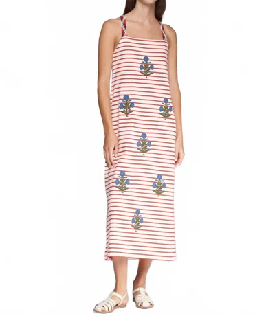 Vilagallo Lilou Embroidered Midi Dress In Red White Stripe In Pink