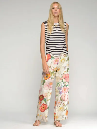 Vilagallo Linen Floral Pants In Multi Color