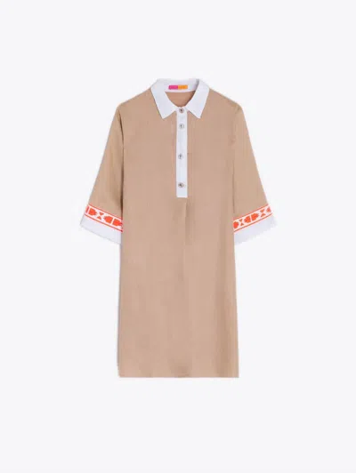 Vilagallo Linen Shift Dress In Beige Lino