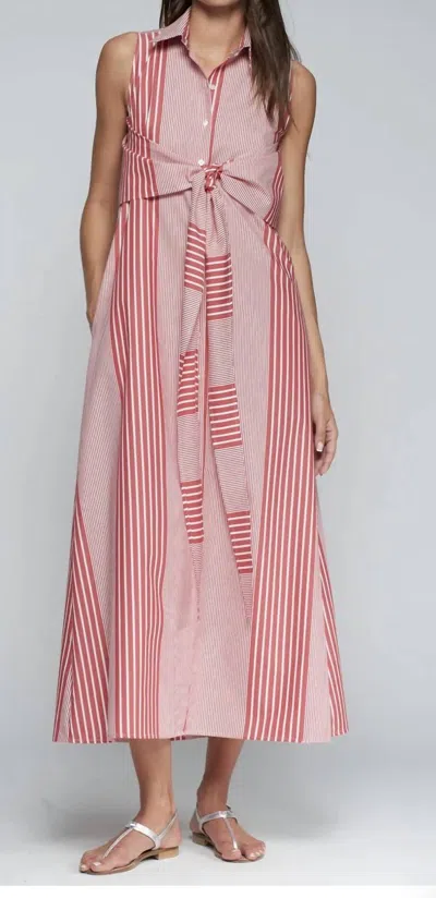 Vilagallo Long Shirt Dress In Red/white Striped In Pink