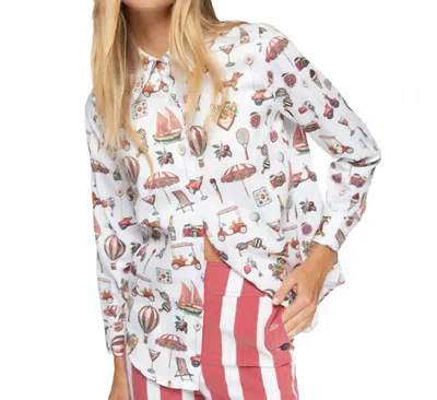 Vilagallo Long Sleeve Print Blouse With Balloons In Multi In White