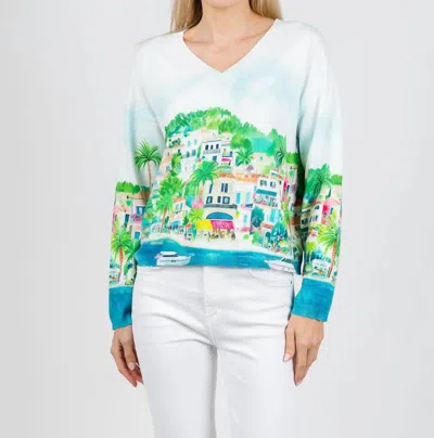 Vilagallo Long Sleeve V-neck Sweater In Puerto Banus In Multi