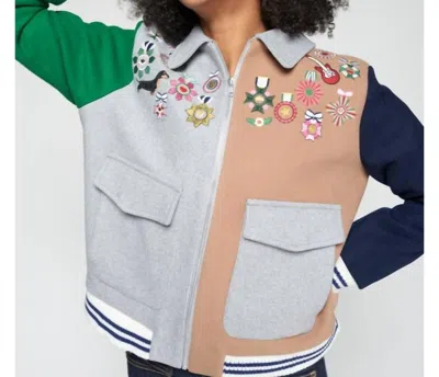 Vilagallo Long Sleeve Zip Collared Bomber Jacket In Lana Gris In Multi