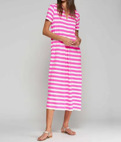 Vilagallo Long Straight-cut Dress In Fushia And White In Multi
