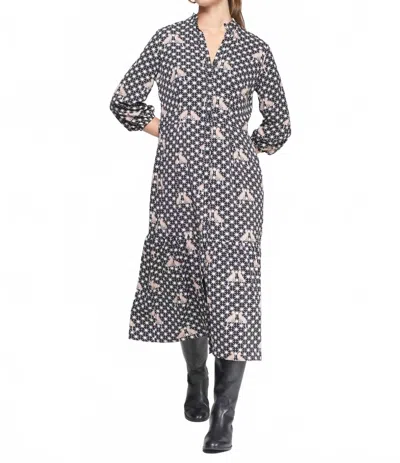 Vilagallo Lucile Long Sleeve Midi Dress In Leopardo Estrella Black In Gray