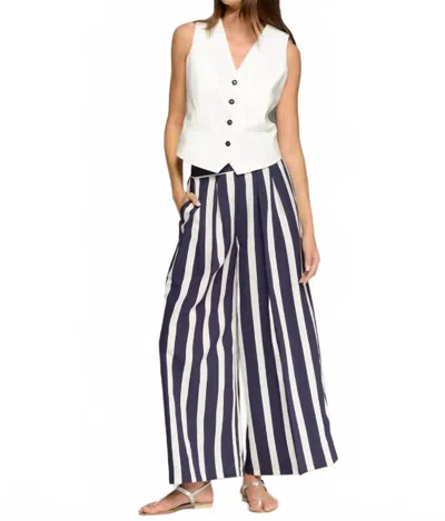 Vilagallo Marian Wide Leg Pants In Navy Stripe In Animal Print