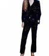 Vilagallo Martina Pant With Embroidery In Terciopelo Marino In Blue