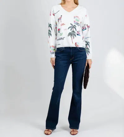 Vilagallo Martina Print V-neck Sweater In Quirky In White