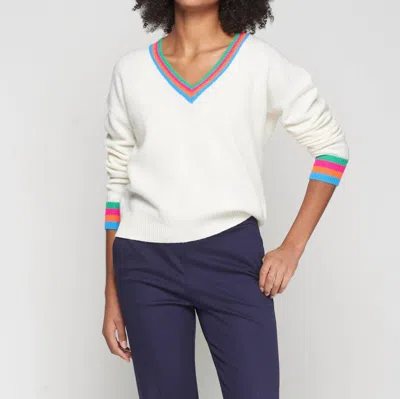 Vilagallo Multicolour Striped V-neck Sweater In Ecru In White
