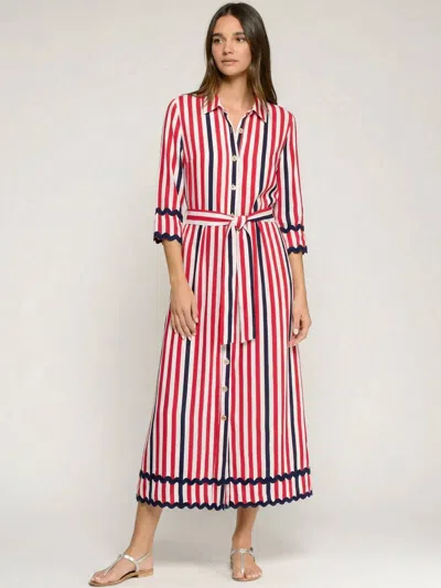 Vilagallo Natalia Midi Dress In Navy Red In Pink