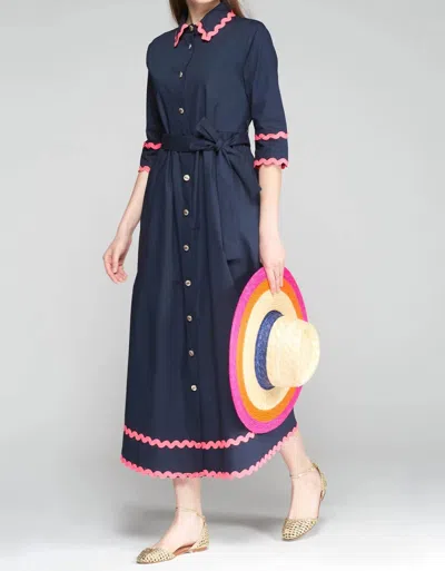 Vilagallo Natalia Midi Shirt Dress In Navy In Metallic