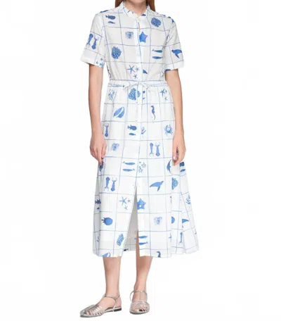 Vilagallo Ocean Print Midi Shirt Dress In Blue