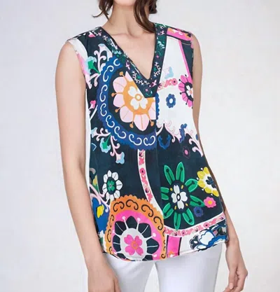 Vilagallo Orianna Suzani Print Blouse In Multi In Black