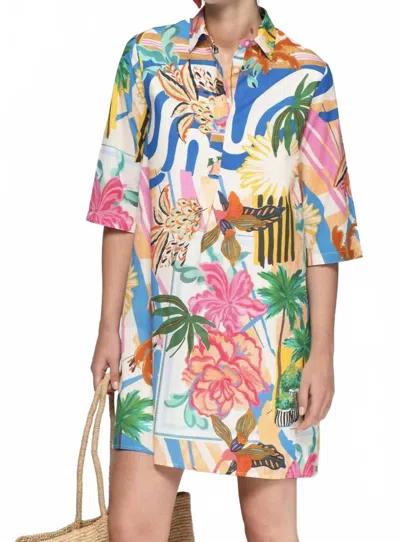 Vilagallo Palm Tree Print Dress In Multi Color