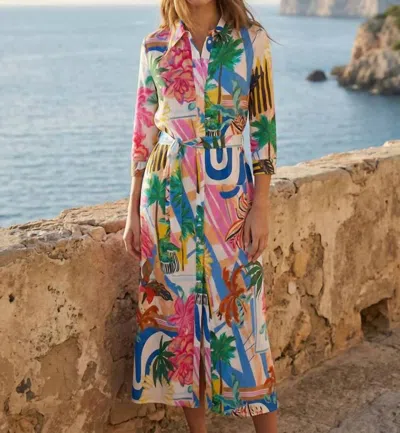 Vilagallo Palm Tree Print Dress In Multi Print