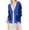 Vilagallo Patch Pocket V-neck Colorblock Cardigan In Blue/navy/cream In Multi