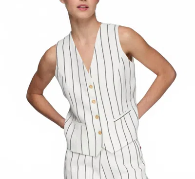 Vilagallo Pinstripe Button Down Vest In White And Black