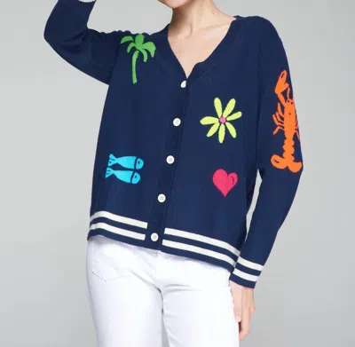 Vilagallo Playa Intarsia Cardigan In Navy Blue