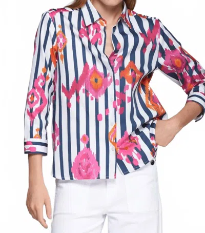 Vilagallo Poline Three-quarter Sleeves Shirt In Ikat Rosa Navy In Blue