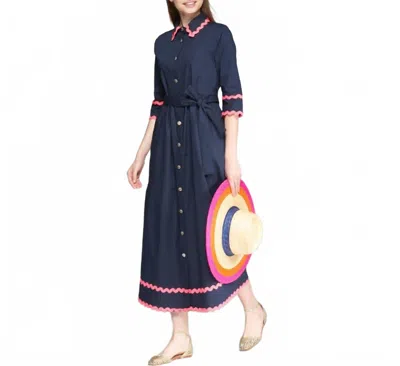 Vilagallo Poplin Midi Shirt Dress In Navy/pink In Multi