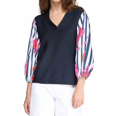 Vilagallo Print Sleeve Sweater In Multicolor In Blue