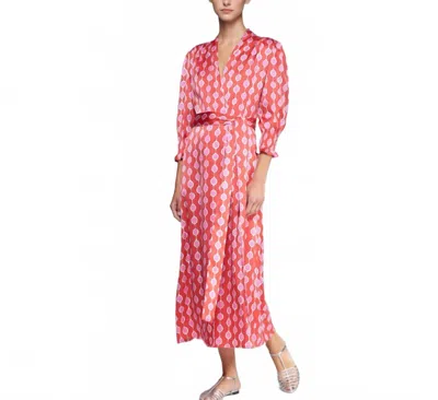 Vilagallo Printed Midi Wrap Dress In Red And Pink