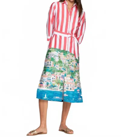 Vilagallo Puerto Banus Dress In Coral Stripes In Multi