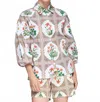 Vilagallo Puff Sleeve Floral Printed Shirt In Multi In Brown