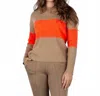 Vilagallo Pullover Color Block Sweater In Ecru & Orange In Brown