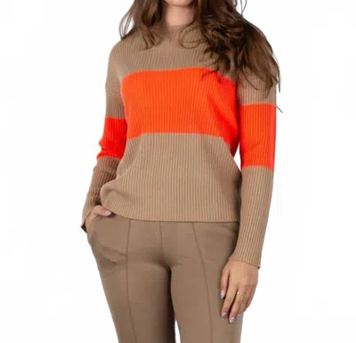 Vilagallo Pullover Color Block Sweater In Ecru & Orange In Brown