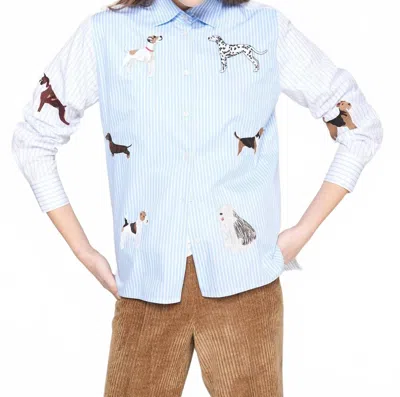 Vilagallo Isa Embroidered Shirt In Blanco Raya Azul Claro In Blue