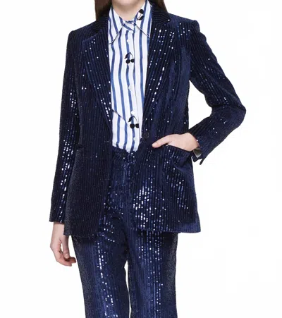 Vilagallo Rock Sequin Long Sleeve Blazer In Navy In Blue