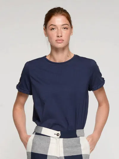 Vilagallo Ruffle Trim Tee In Azul In Blue