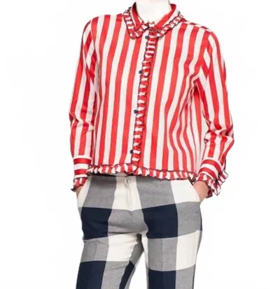 Vilagallo Ruffles Striped Shirt In Raya Roja In Red