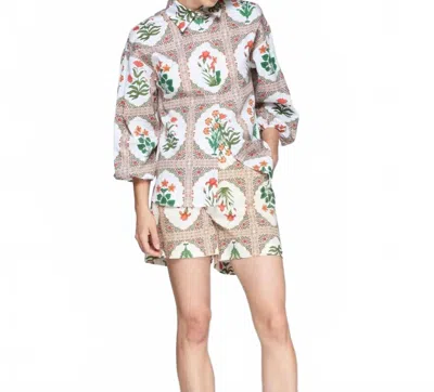 Vilagallo Sandra Short In Flor Seersucker In White