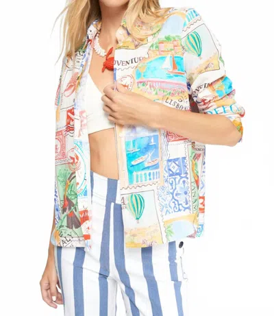 Vilagallo Sara Travel Stamps Print Cotton Shirt In Sellos Viaje In Multi