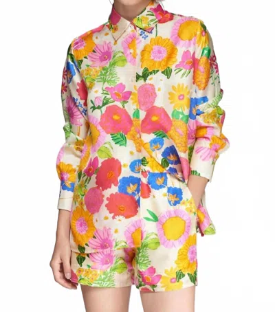 Vilagallo Satin Floral Print Blouse In Multi