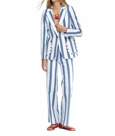 Vilagallo Single- Button Blazer Jacket With Ruffles In Blue /white Stripe