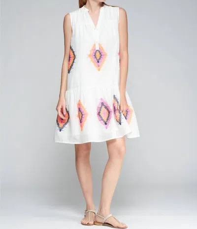 Vilagallo Sleeveless Embroidered Dress In Bordado Ikat In White