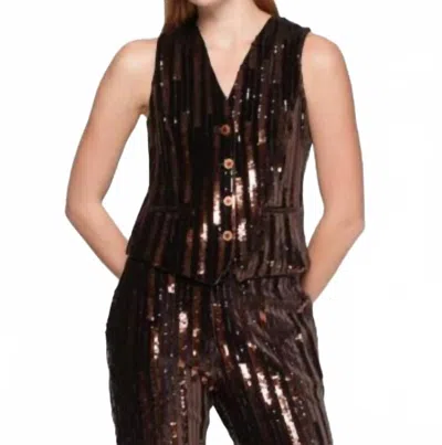 Vilagallo Sleeveless Sequin Vest In Bronze In Brown