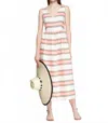 Vilagallo Sleeveless Stripe Print Midi Dress In Cream/ Orange In Pink